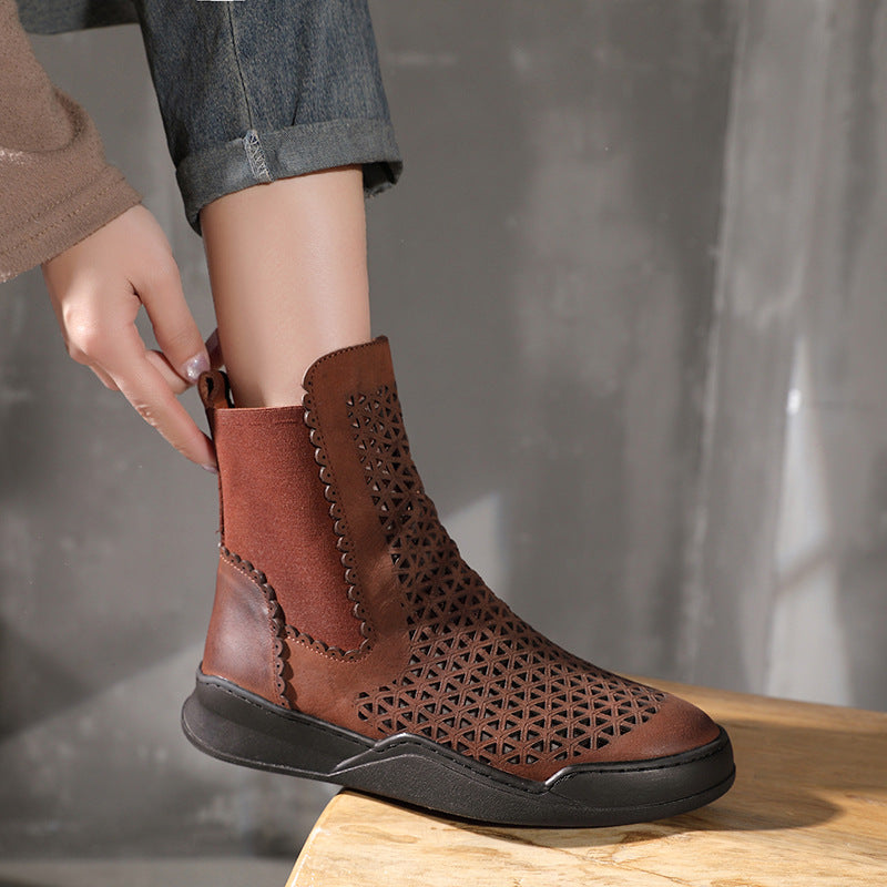 Handmade Leather Chelsea Boots For Women in Caramel/Coffee/Black - Summer Booties