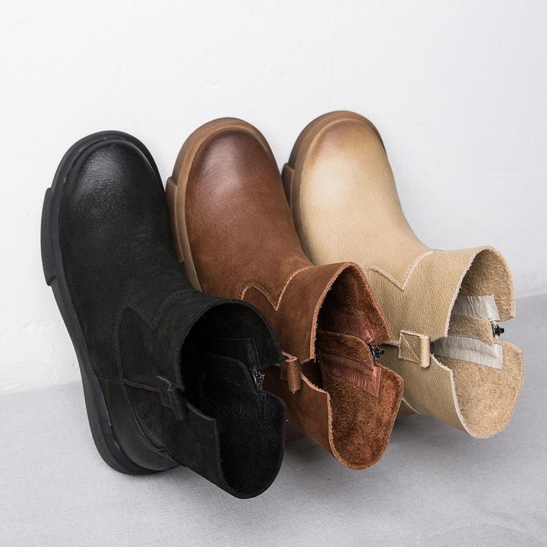Waxing Leather Short Boots for Winter Side Zipper Chelsea Boots Black/Coffee