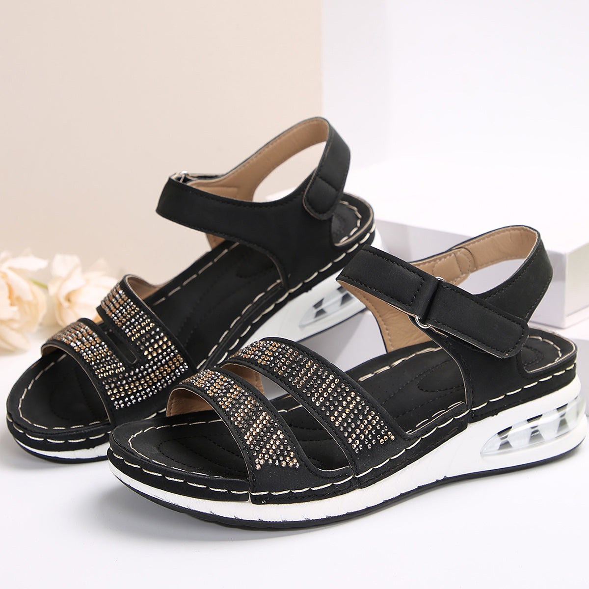 Women's Platform Wedge Plus Size With Sequin Sandals