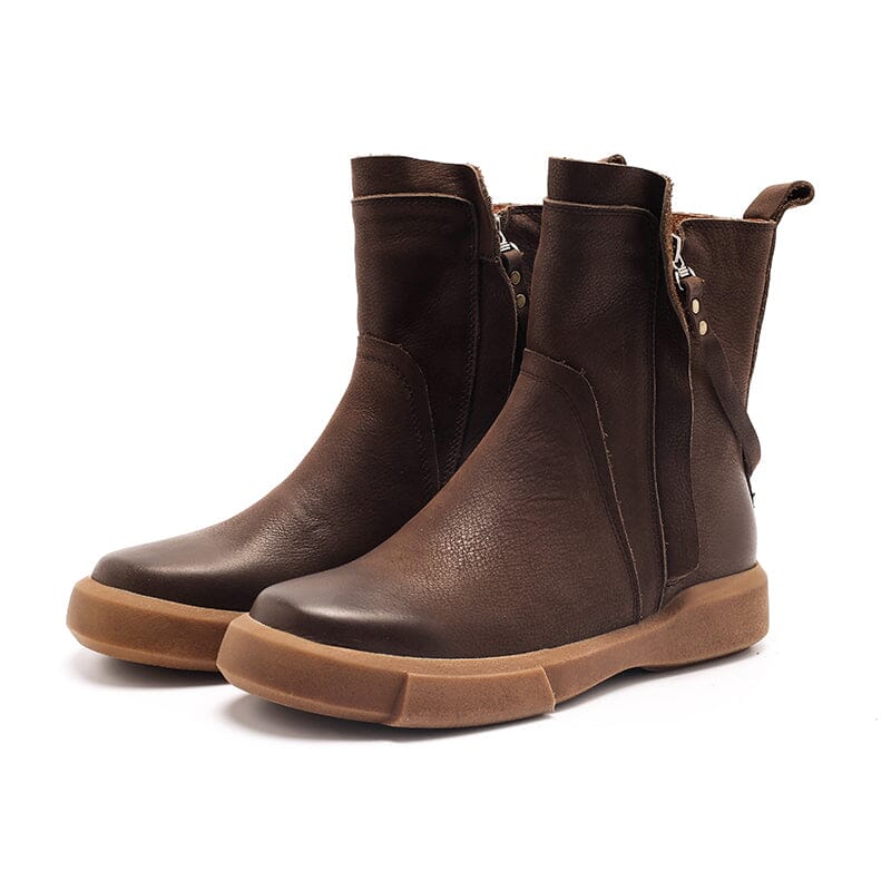 Side Zipper Chelsea Boots Waxing Leather Short Boots for Winter Black/Coffee