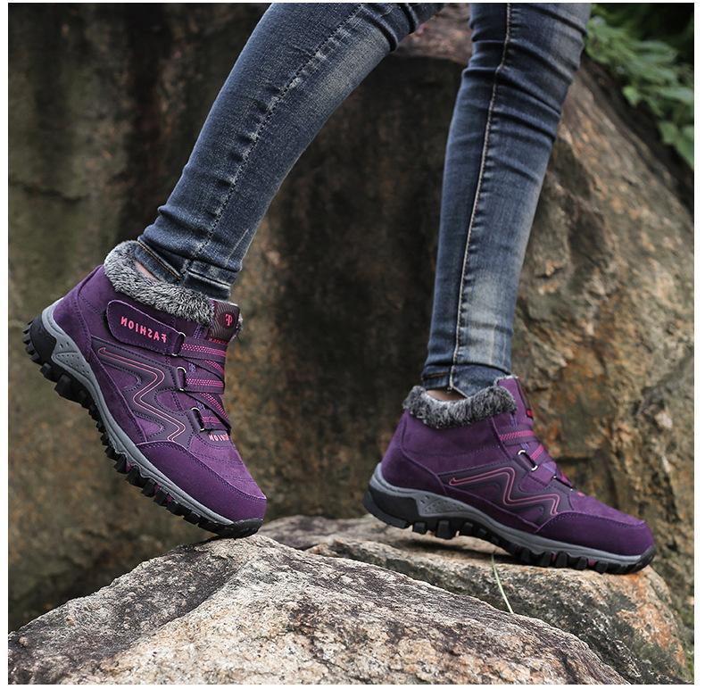Men's and women's winter thermal velvet velcro buckle trendy joker hiking sneakers