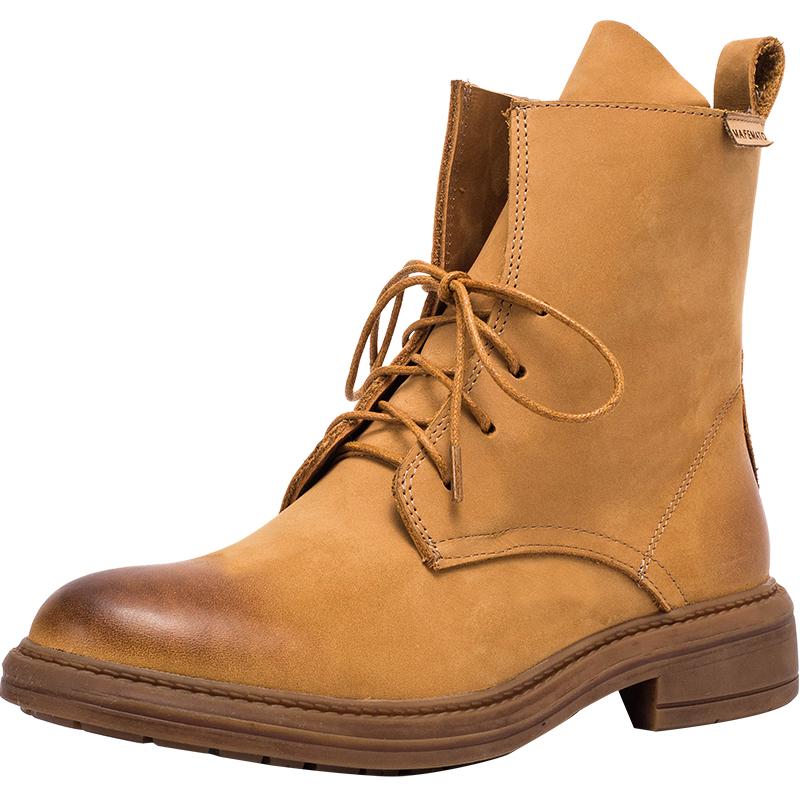 Handmade Women Matte leather Biker Boots Classic Combat Boots Black/Yellow