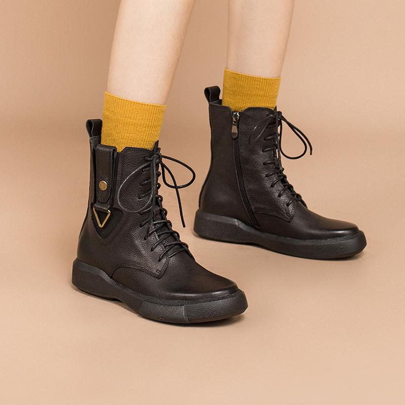 Leather Boots Designer Retro Chunky Riding Boots Side Heart Shape Handmade Coffee/Black/Yellow