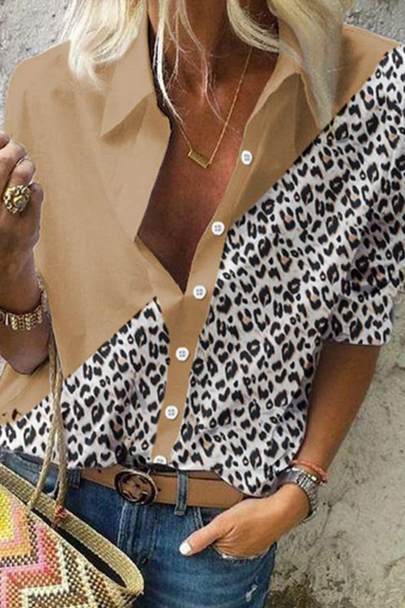 Casual Street Leopard Buckle Turndown Collar Tops(3 Colors)