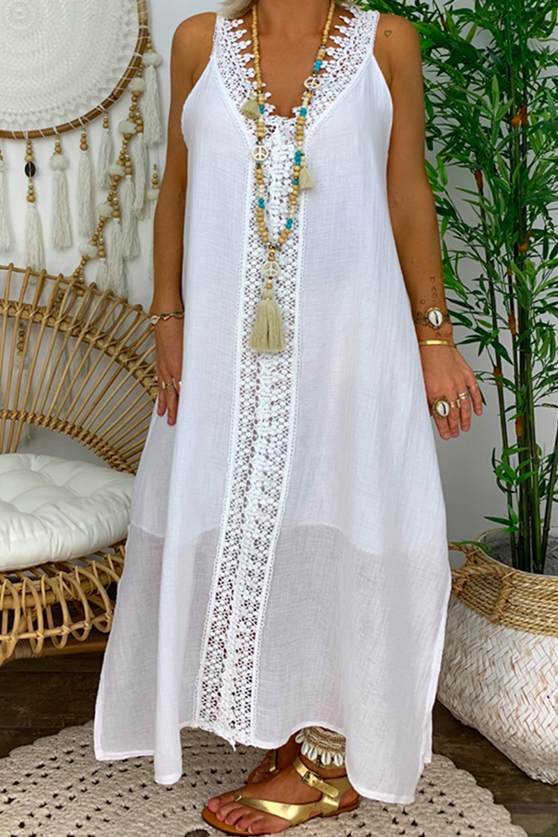 Casual Solid Lace Patchwork A Line Dresses