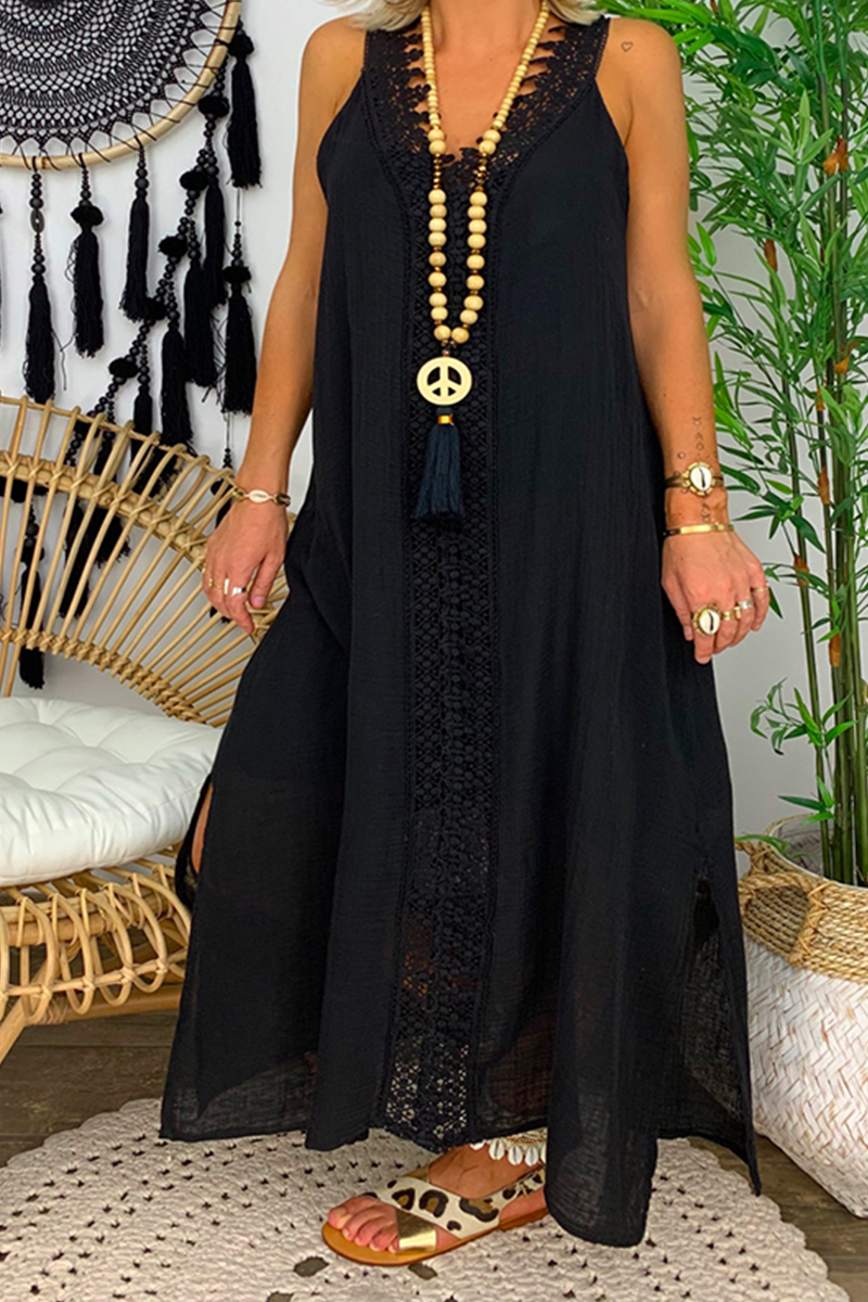 Casual Solid Lace Patchwork A Line Dresses