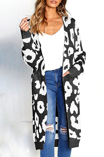 Casual Print Pocket Contrast Tops Sweater