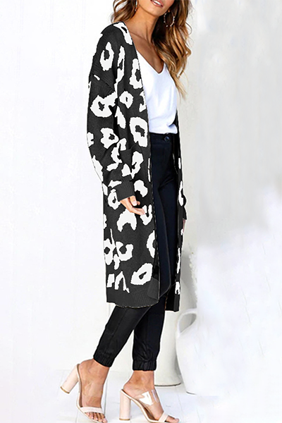 Casual Print Pocket Contrast Tops Sweater