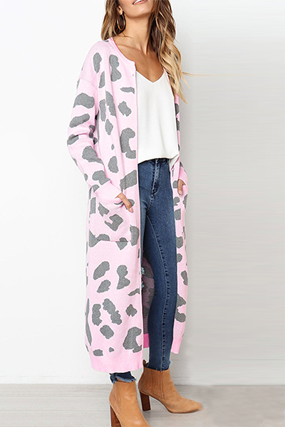 Casual Print Pocket Contrast Tops Sweater