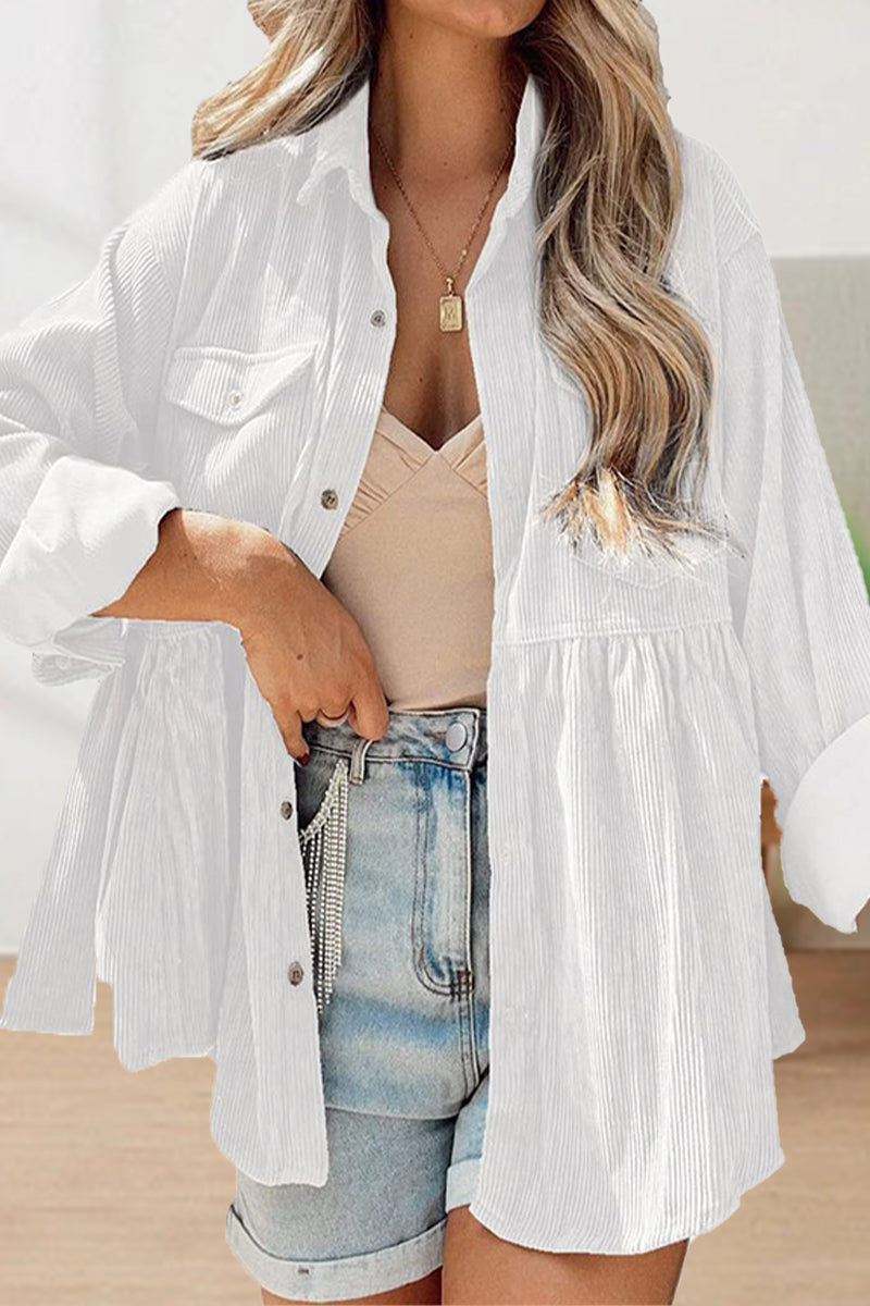 Casual Solid Solid Color Turndown Collar Tops