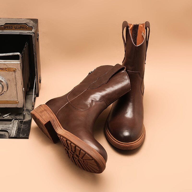 Cowgirl Boots Handmade Genuine Leather Short Boots in Black/Brown/Coffee/Yellow