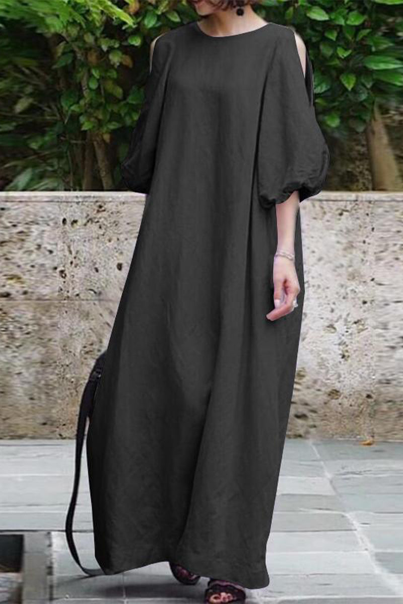Casual Simplicity Solid Color O Neck Dresses(3 Colors)