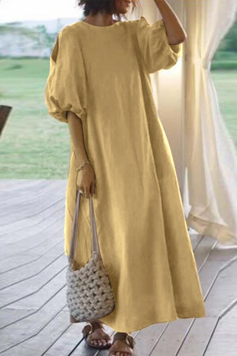 Casual Simplicity Solid Color O Neck Dresses(3 Colors)