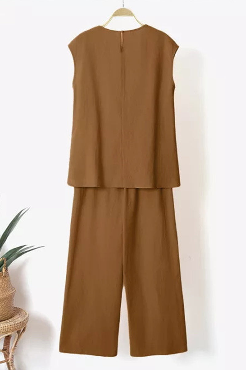 Casual Simplicity Solid Short Sleeve Two Pieces(6 Colors)