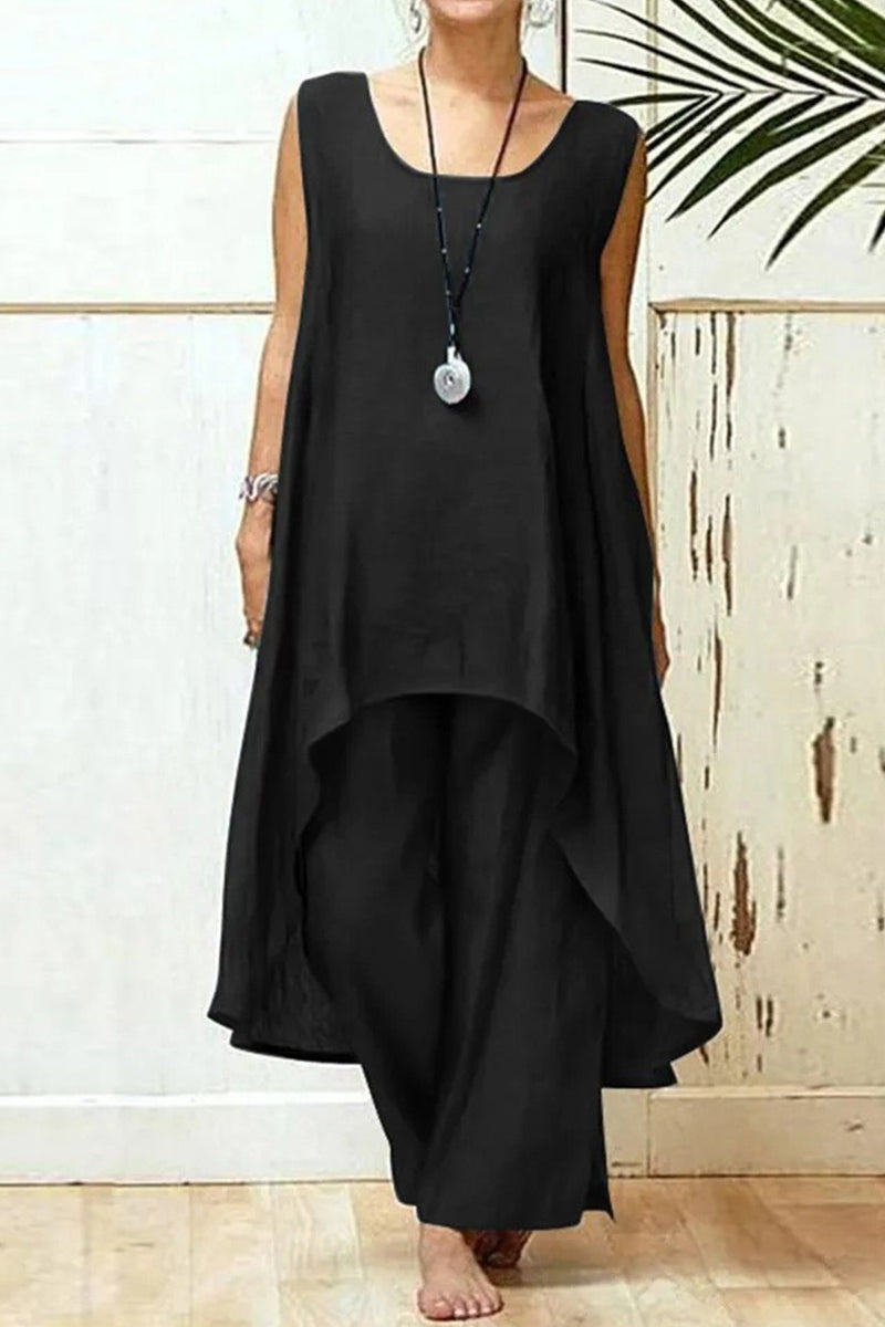 Casual Solid Asymmetrical O Neck Sleeveless Two Pieces(8 Colors)