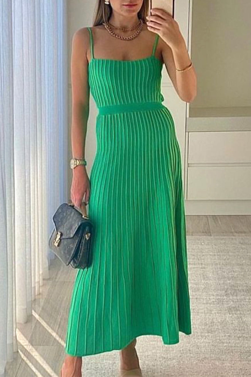 Casual Simplicity Solid Fold Square Collar Sling Dress Dresses