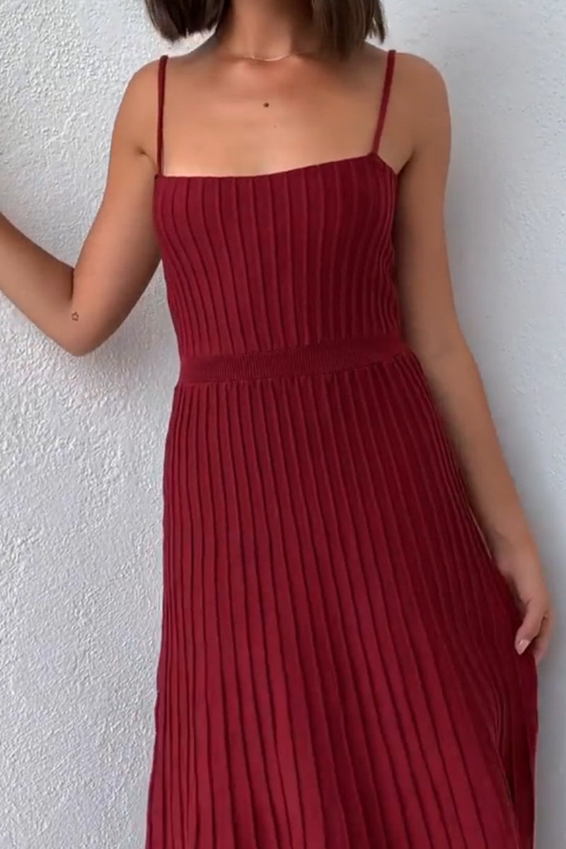 Casual Simplicity Solid Fold Square Collar Sling Dress Dresses