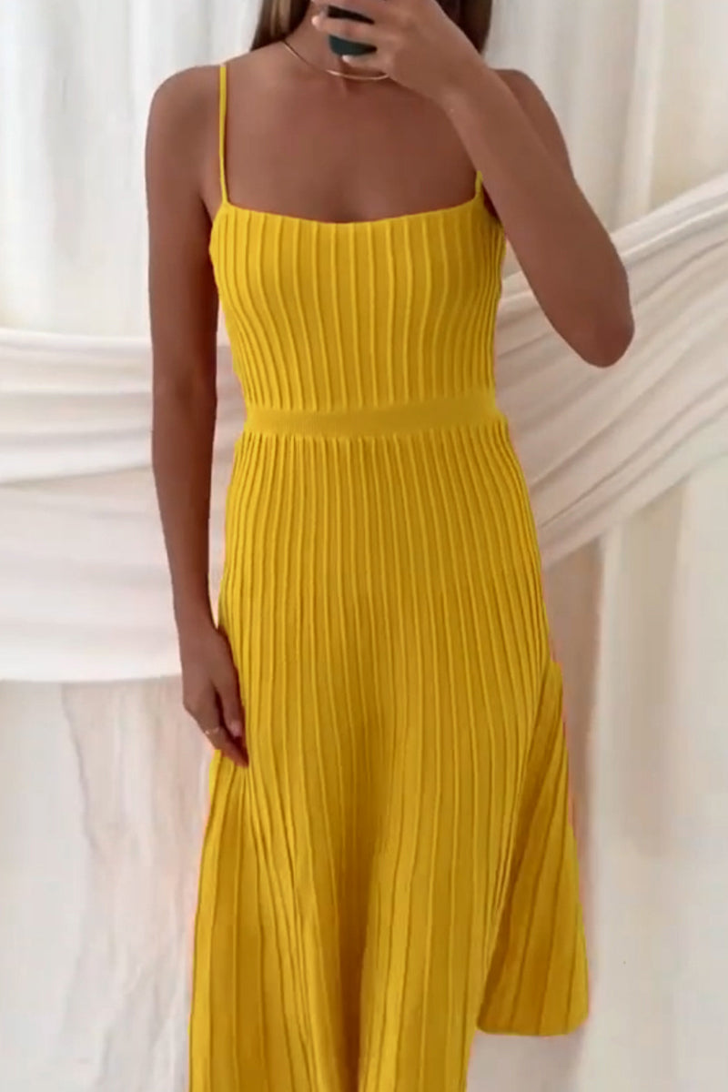 Casual Simplicity Solid Fold Square Collar Sling Dress Dresses