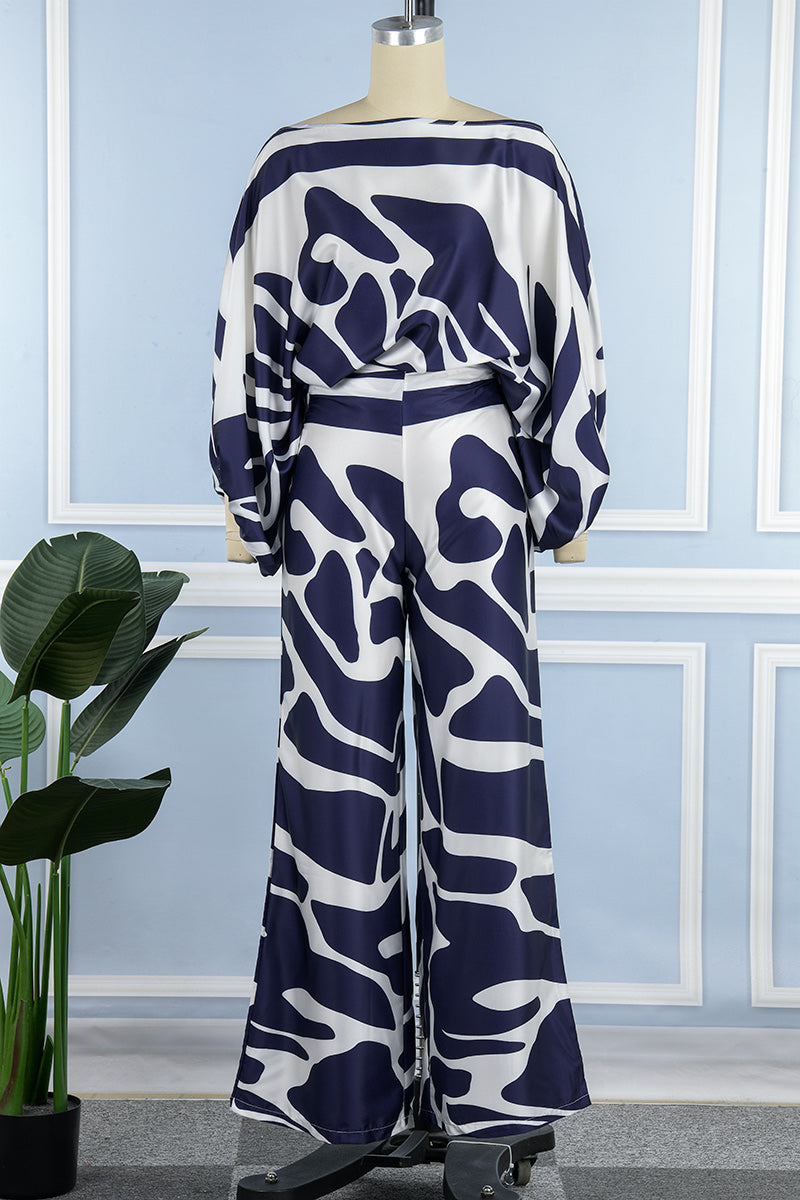 Casual Elegant Print Patchwork Off the Shoulder Long Sleeve Two Pieces(12 Colors)