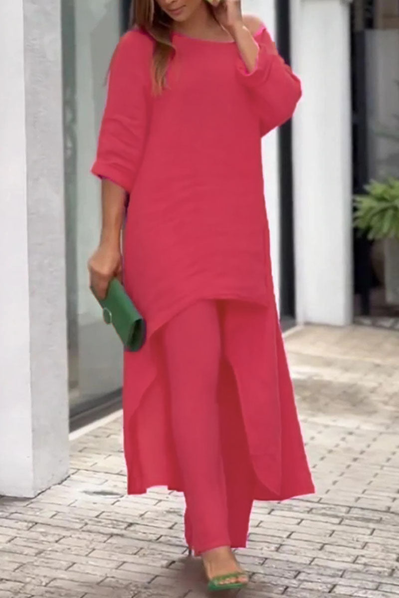 Casual Solid Patchwork O Neck Half Sleeve Two Pieces(6 colors)