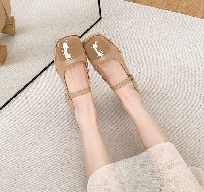 Cheyla Square Toe Block Heels Mary Jane Shoes