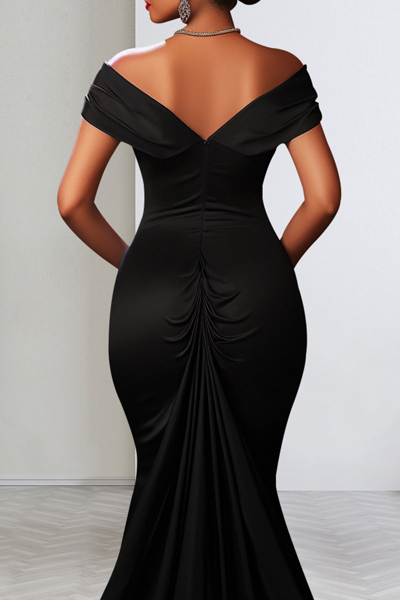 Celebrities Solid Color Backless High Slit Zipper Patchwork Off Shoulder Long Dresses