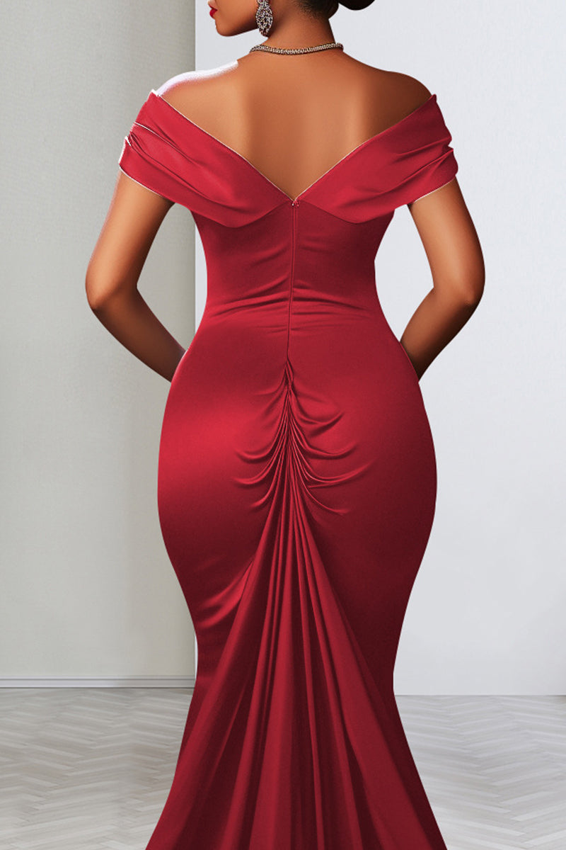 Celebrities Solid Color Backless High Slit Zipper Patchwork Off Shoulder Long Dresses