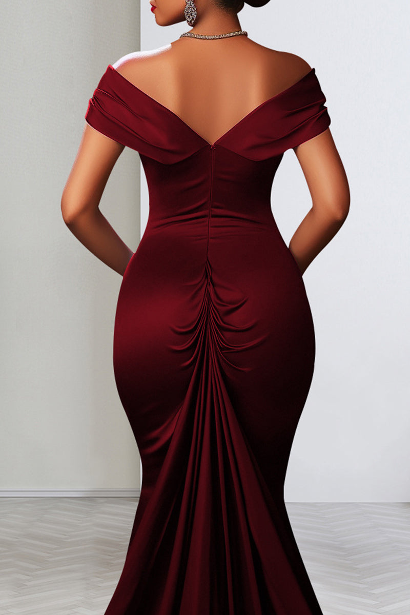Celebrities Solid Color Backless High Slit Zipper Patchwork Off Shoulder Long Dresses
