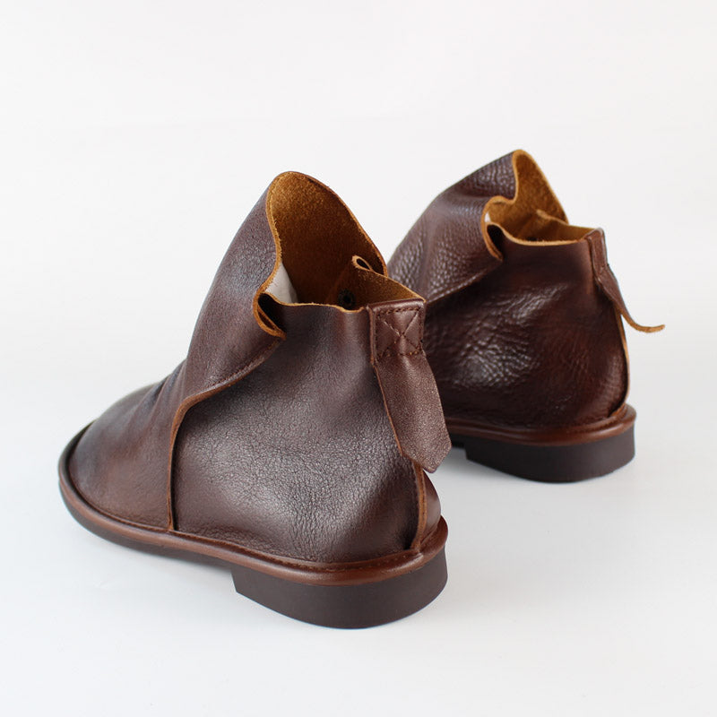 Handmade Leather Chelsea Boots For Women Soft Ankle Boots Retro Round Toe Short Boots For Fall And Winter Coffee/Black