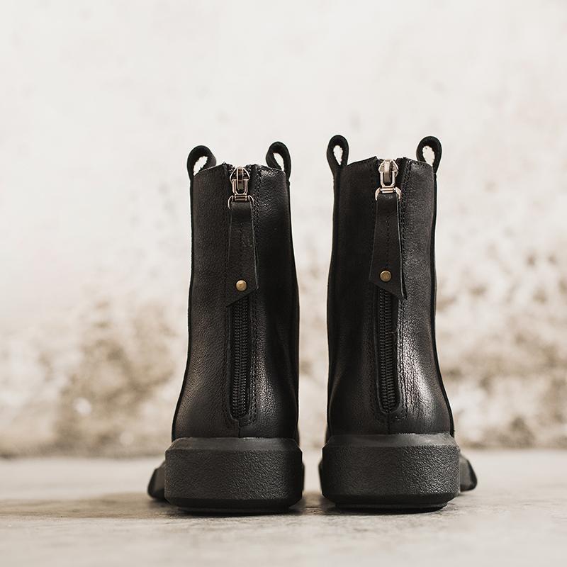 Waxing Leather Chelsea Boots Handmade British Boots Back Zip Black/Coffee/Black Short Plush/Coffee Short Plush