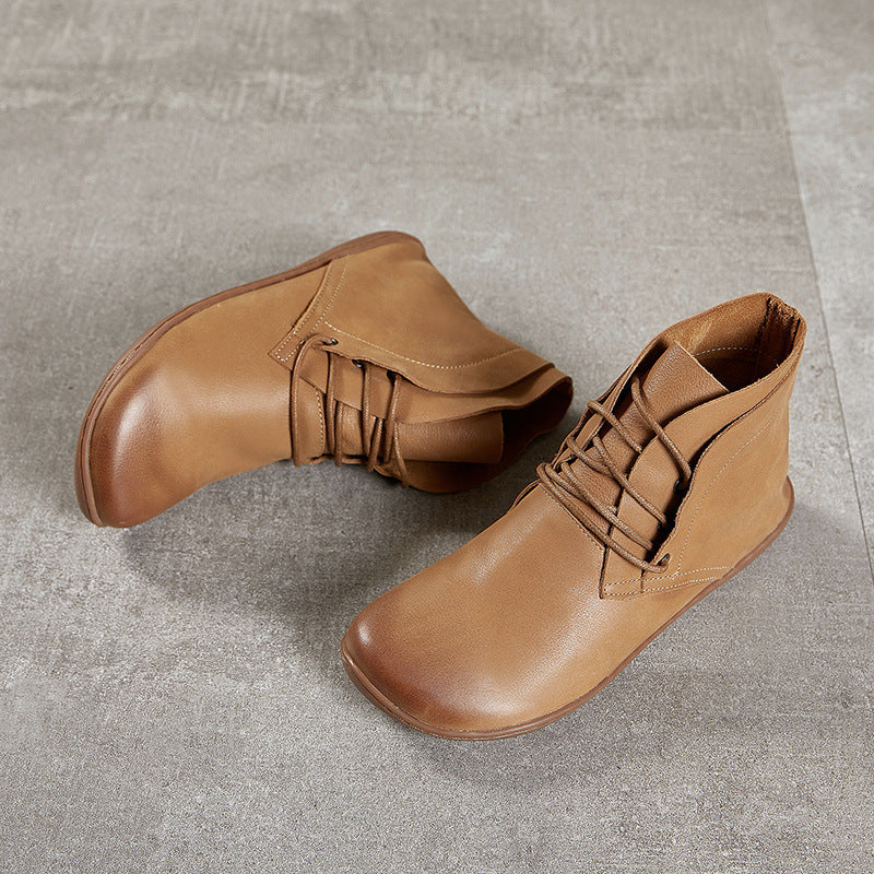 Handmade Retro Leather Lace Up Ankle Boots For Women Brown/Khaki