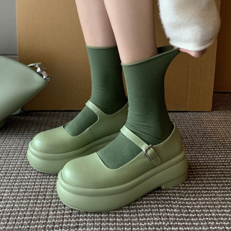 Manka Round Toe Flatforms Mary Jane Shoes