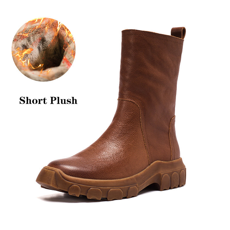 Chelsea Boots For Women Handmade Leather Short Boots Chunky in Black/Brown