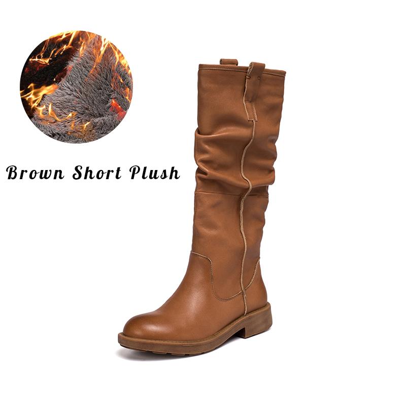 Waxing Leather Knee High Boots Fold Design Riding Boots Black/Brown