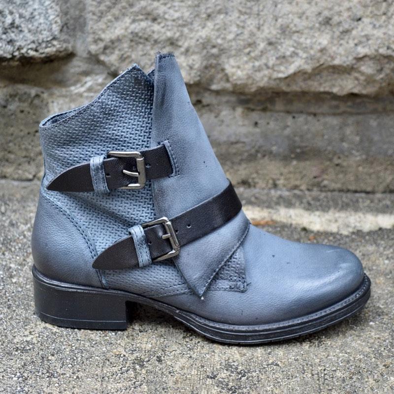 Women's Trendy Vintage Leather Booties With Buckle