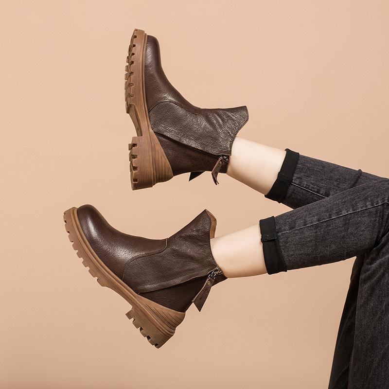Leather Western Boots Handmade Cowboy Boots Designer Shoes Side Zip Ankle Boots Coffee/Black