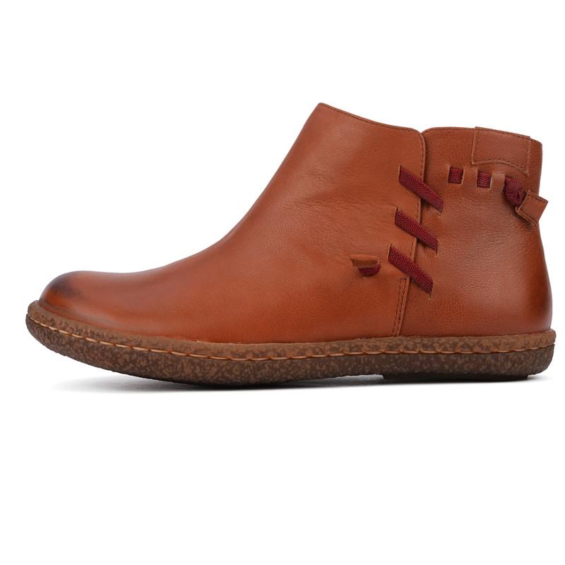 Women'S Handmade Leather Ankle Boots Short Brown/Black Boots Side Zipper