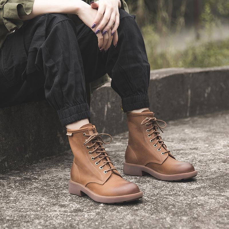 Waxing Leather Combat Boots Lace Up Snow Boots Black/Coffee