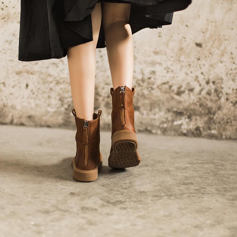 Waxing Leather Chelsea Boots Handmade British Boots Back Zip Black/Coffee/Black Short Plush/Coffee Short Plush