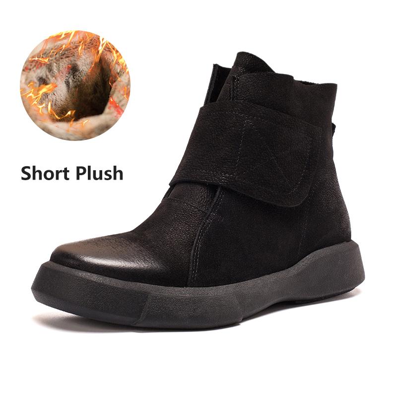 Waxing Leather Boots Velcro Ankle Boots Leather and Short Plush For Choice Black/Coffee