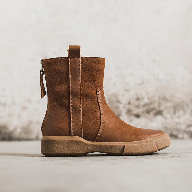 Waxing Leather Chelsea Boots Handmade British Boots Back Zip Black/Coffee/Black Short Plush/Coffee Short Plush