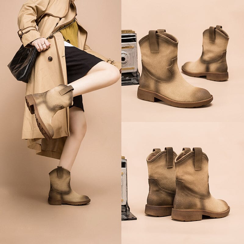 Matte Leather Western Boots Handmade Cowboy Boots Gradient Colors in Brown/Apricot