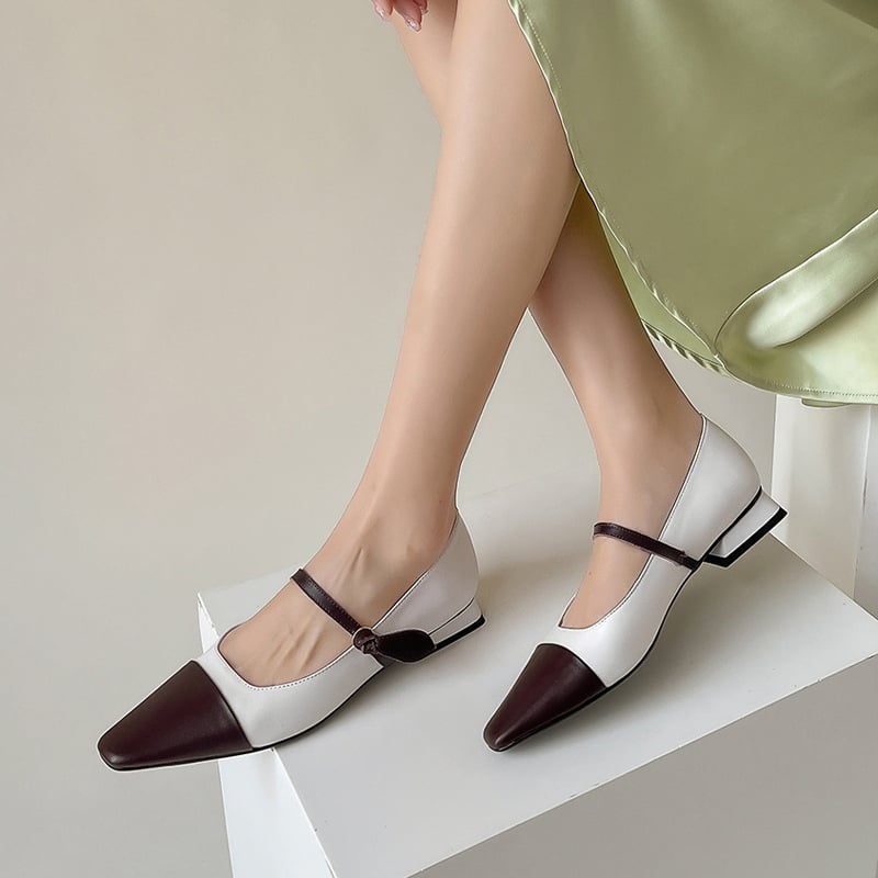 Jasma Square Toe Block Heels Mary Jane Flats