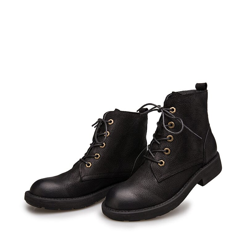 Full Grain Leather Combat Boots Designer Retro Chunky Boots Coffee/Black