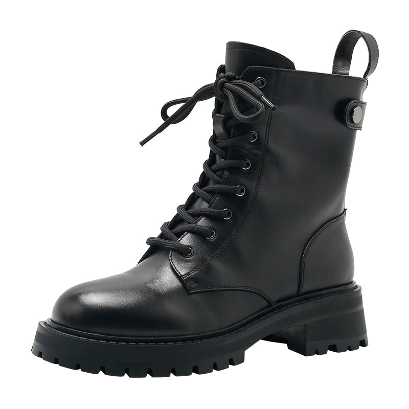 Fashion Leather Combat Boots Designer Retro Chunky Riding Boots