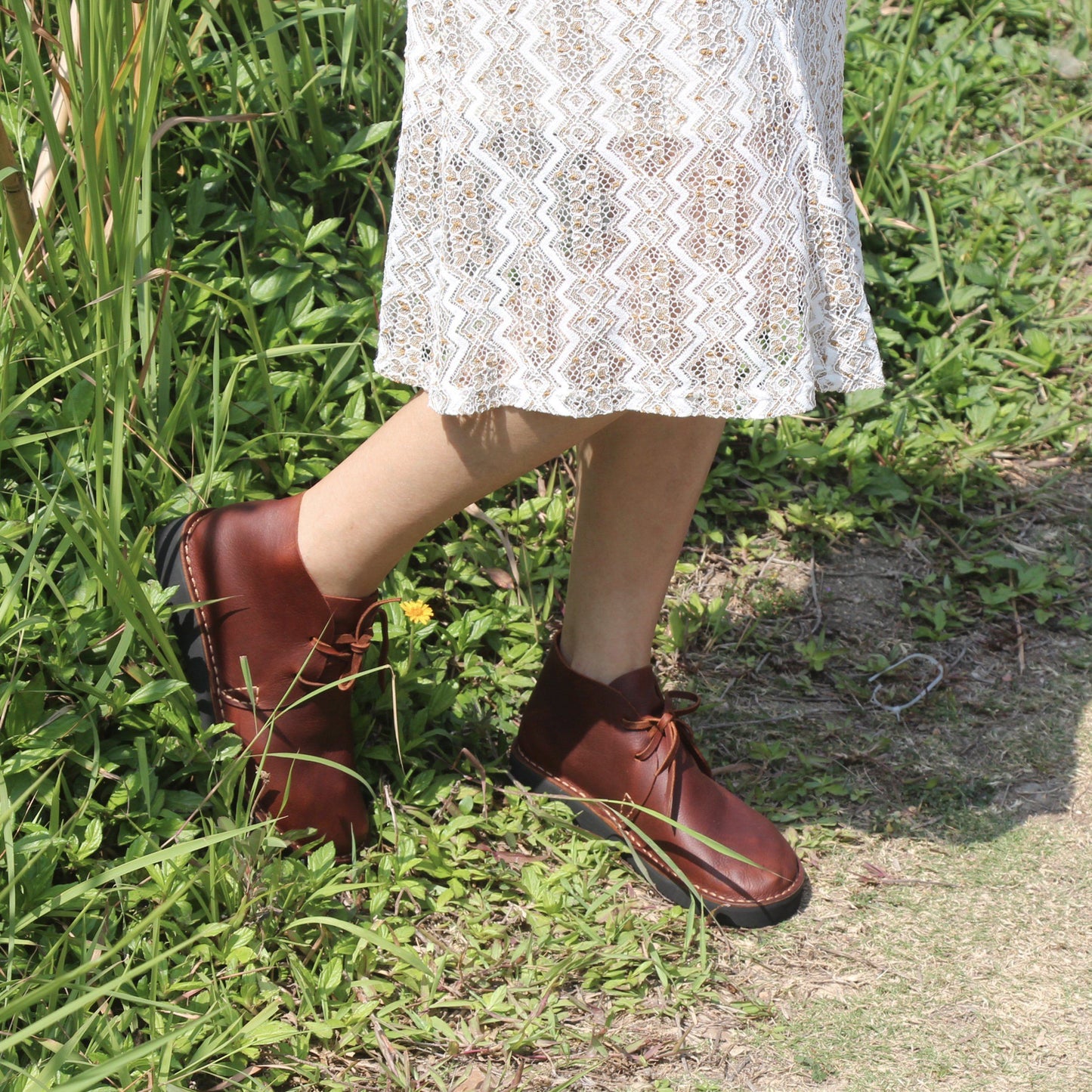 Middle English-Womens Handmade Full Grain Leather Flats Ankle Boots- Black/Brown