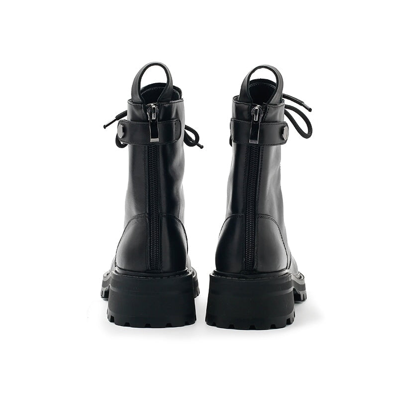 Fashion Leather Combat Boots Designer Retro Chunky Riding Boots