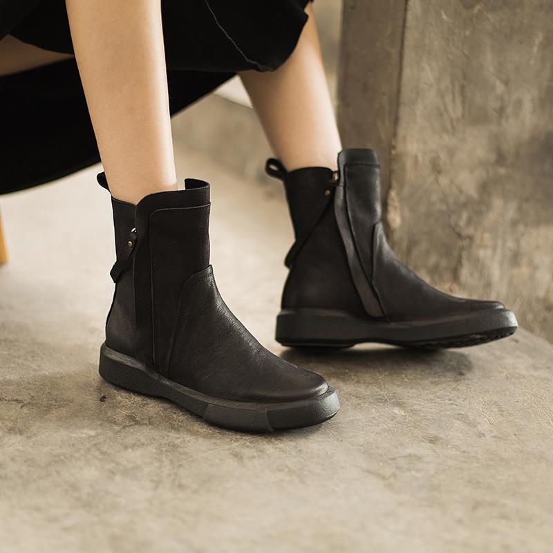 Side Zipper Chelsea Boots Waxing Leather Short Boots for Winter Black/Coffee