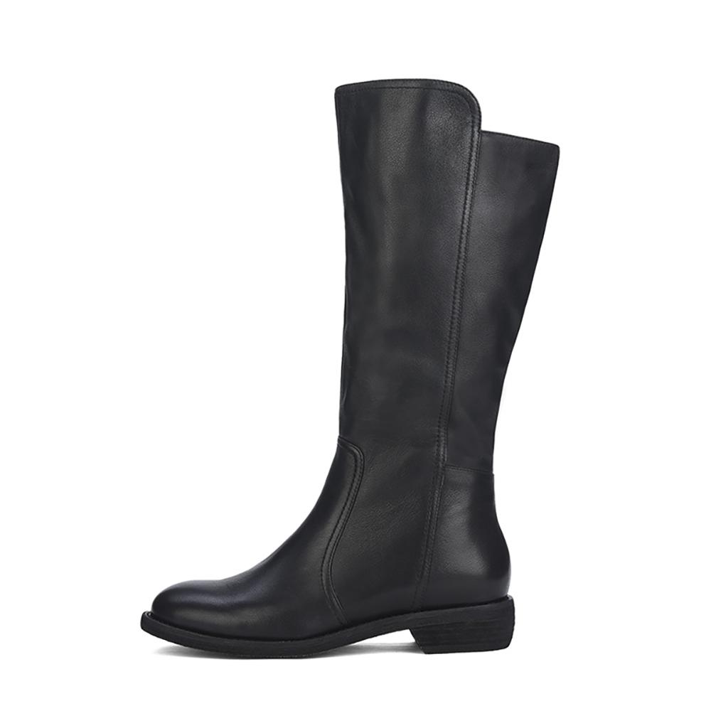Wide Fit Handmade Soft Leather Knee High Boots Side Zip Riding Boots Black Short Plush