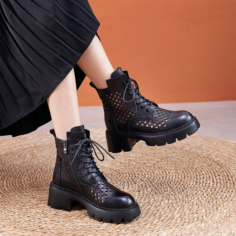 Handmade Genuine Leather Summer Boots Breathable Brown/Black/BrownNew/BlackNew